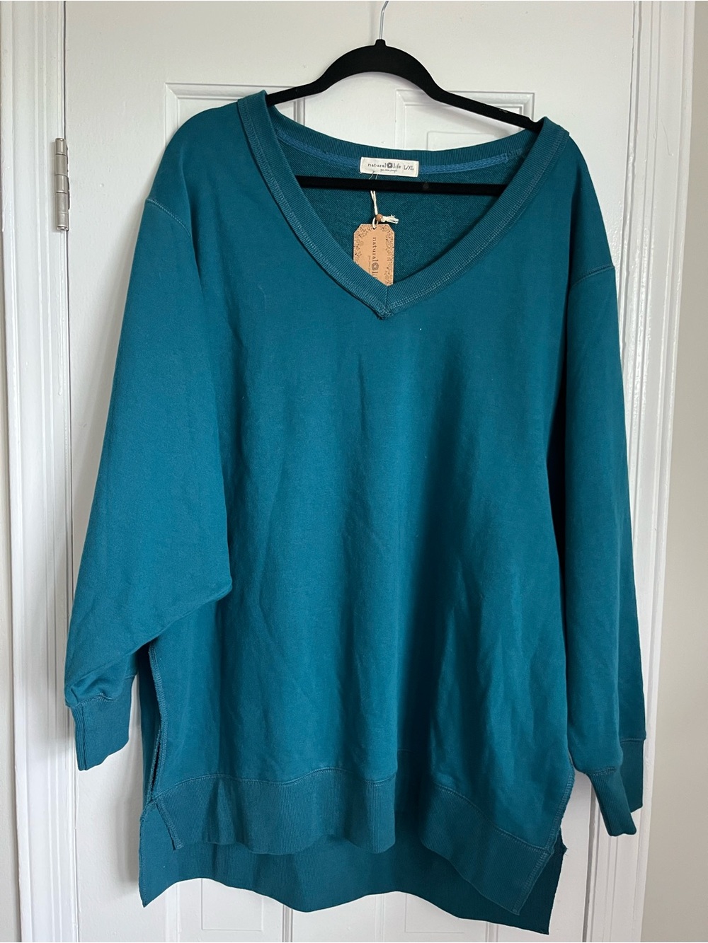 NWT NATURAL LIFE Teal V-Neck Sweater